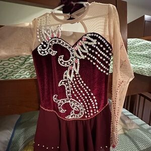Burgundy Custom Figure Skate Dress with Custom Stoning - size 5/6